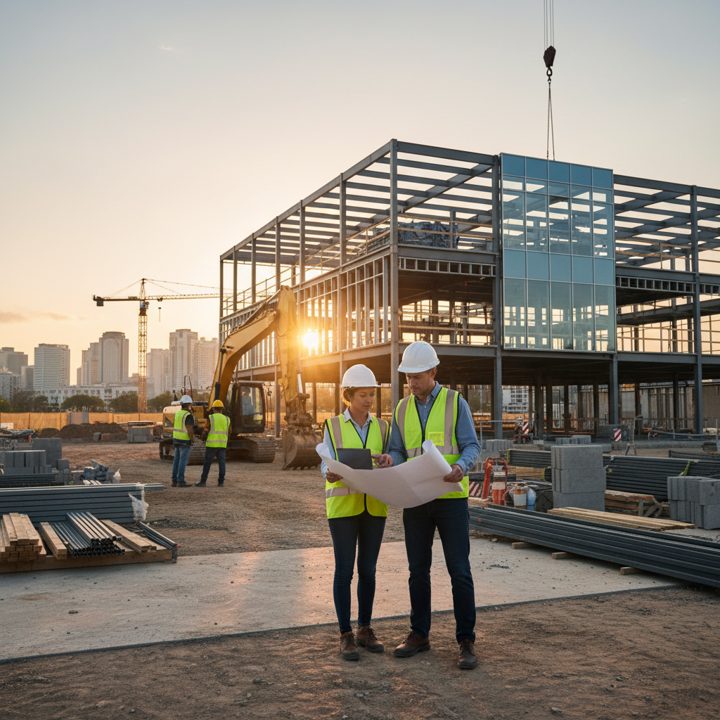 A realistic, professional photo of a builder or construction scene suitable for a general contractor company's website. No logo or text overlays. Clean, corporate look.